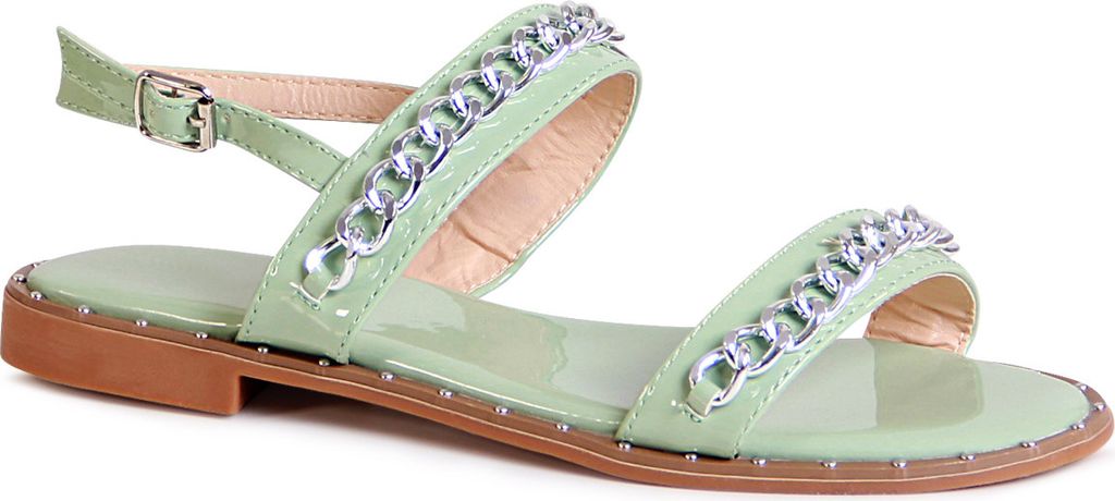 topschuhe24 2066 Damen Riemchen Sandalen Ketten, Farbe:Grün, Größe:37 EU