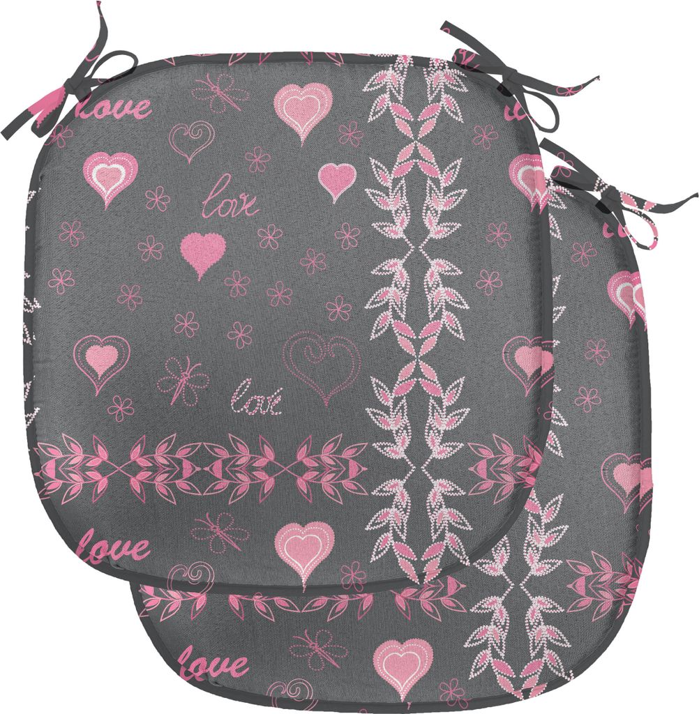 ABAKUHAUS Rosa und Grau Polster für Esszimmerstühle, Liebe-Frühlings-Flora, Dekoratives wasserfestes Kissen mit Riemen für Küchensitze, 40 cm ...