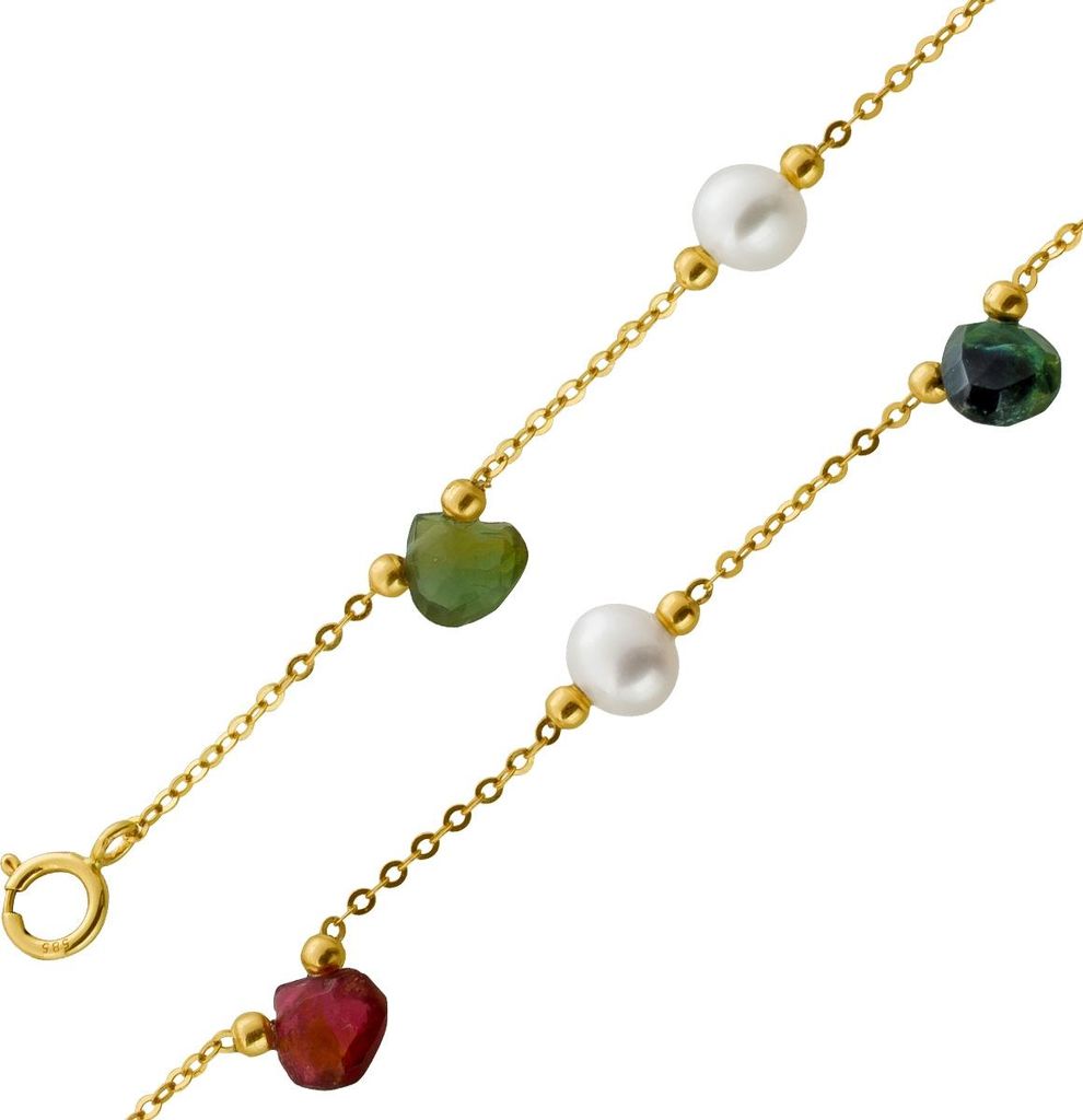 Perlenarmband Gold 585 14K nat bunte Turmaline Süßwasserzuchtperlen 19