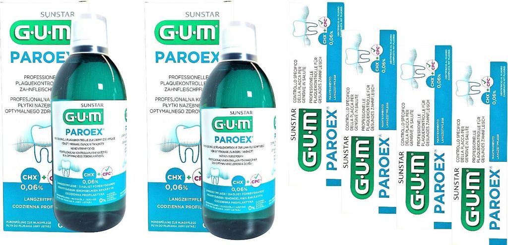 2x GUM Paroex 0,06% Mundspülung 500ml + 4x GUM Paroex 0,06% Zahnpasta