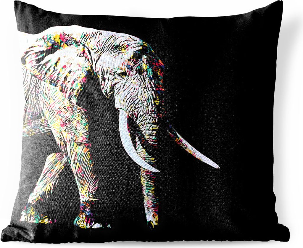 MuchoWow Outdoor Kissen - Elefant - Tiere - Farben - 40x40 cm - Wetterfest - Lounge Kissen - Kopfkissen - Interieur - Polster mit Bild