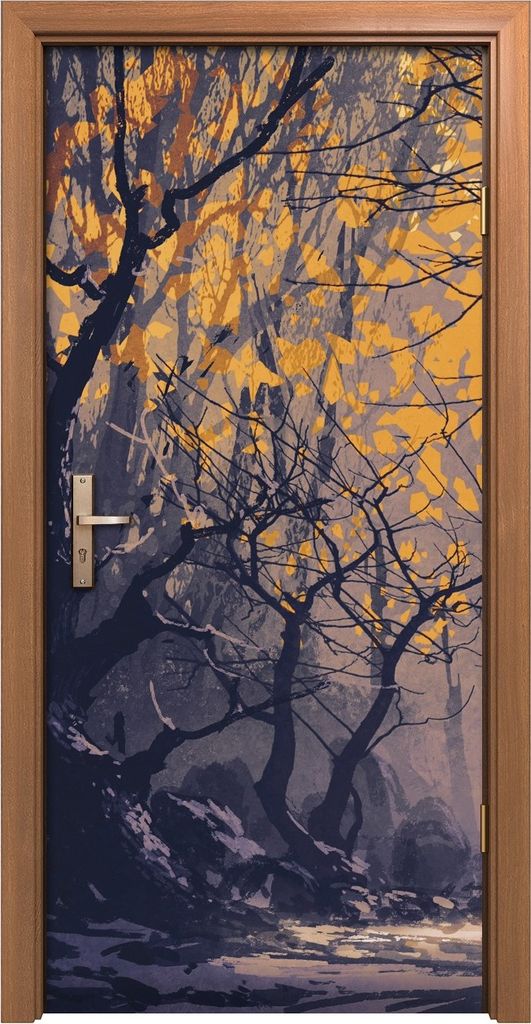 Türposter 90x200 cm Türaufkleber Türtapete Türfolie Klebefolie Nacht Herbst Wald Landschafts Malerei