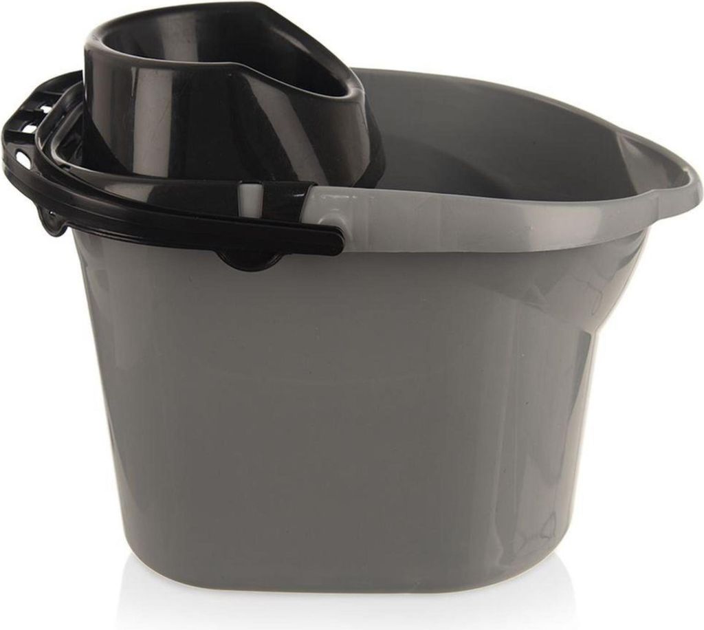 Orion | Mopp Eimer mit Wringer - Grau - 12 L - 38 x 28 x 26 cm - Praktischer Eimer