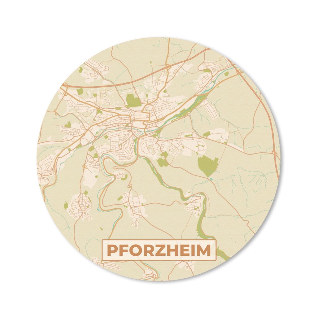 MuchoWow Mauspad Mousepad Pforzheim - Karte - Vintage - Stadtplan 50x50 cm - Mousepads - Maus Mat - Pad - Mausunterlage - Vinyl