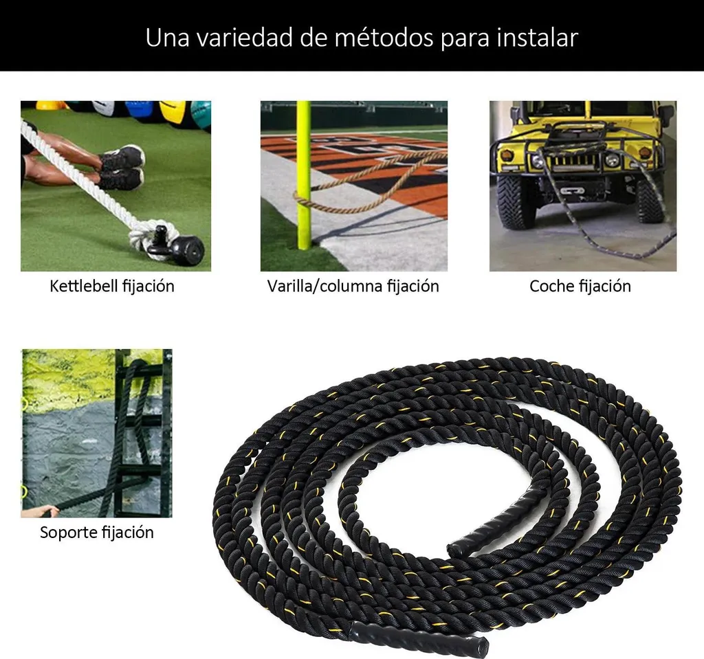 Battle Rope 38 mm Ultra Résistante 9m en Polyester pour Musculation Core - 5