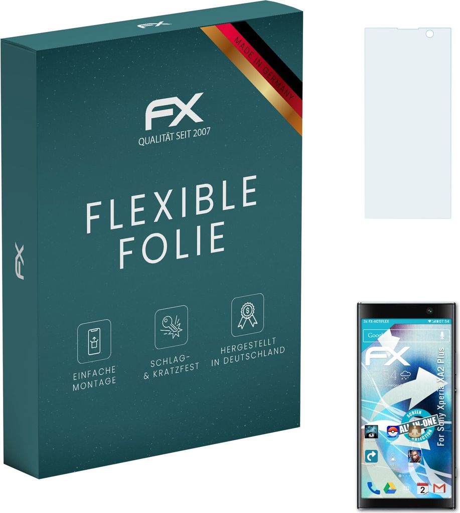 atFoliX FX-ActiFleX 3x Schutzfolie kompatibel mit Sony Xperia XA2 Plus Folie