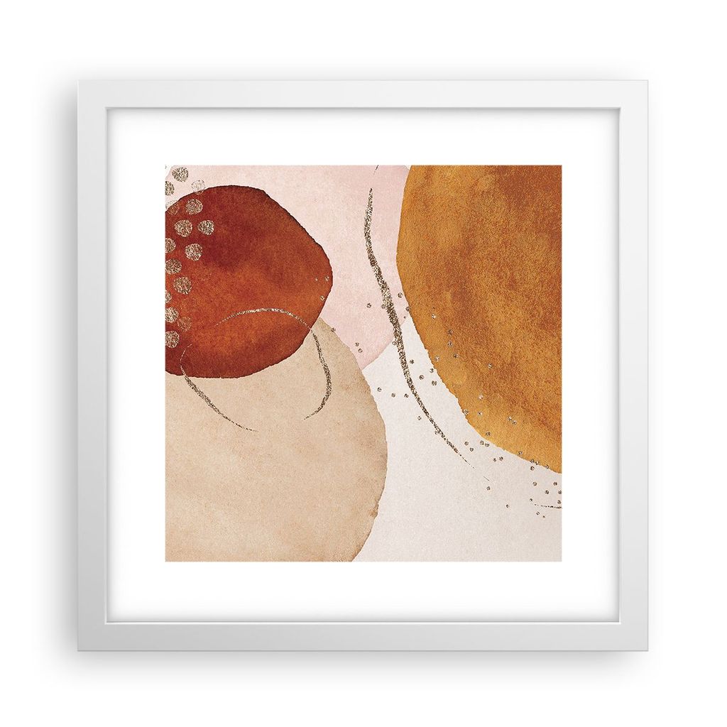 Gerahmtes Poster - Weißer Rahmen - Orange Abstraktion Flecken - 30x30 cm - Wand Bild - Wanddeko - Wandbilder - Kunstposter - Wandposter - Bilderra...