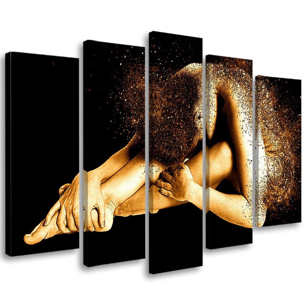 5-teiliges leinwandbild frau gold 200x100 cm Feeby beige wandbild bereit zum aufhängen