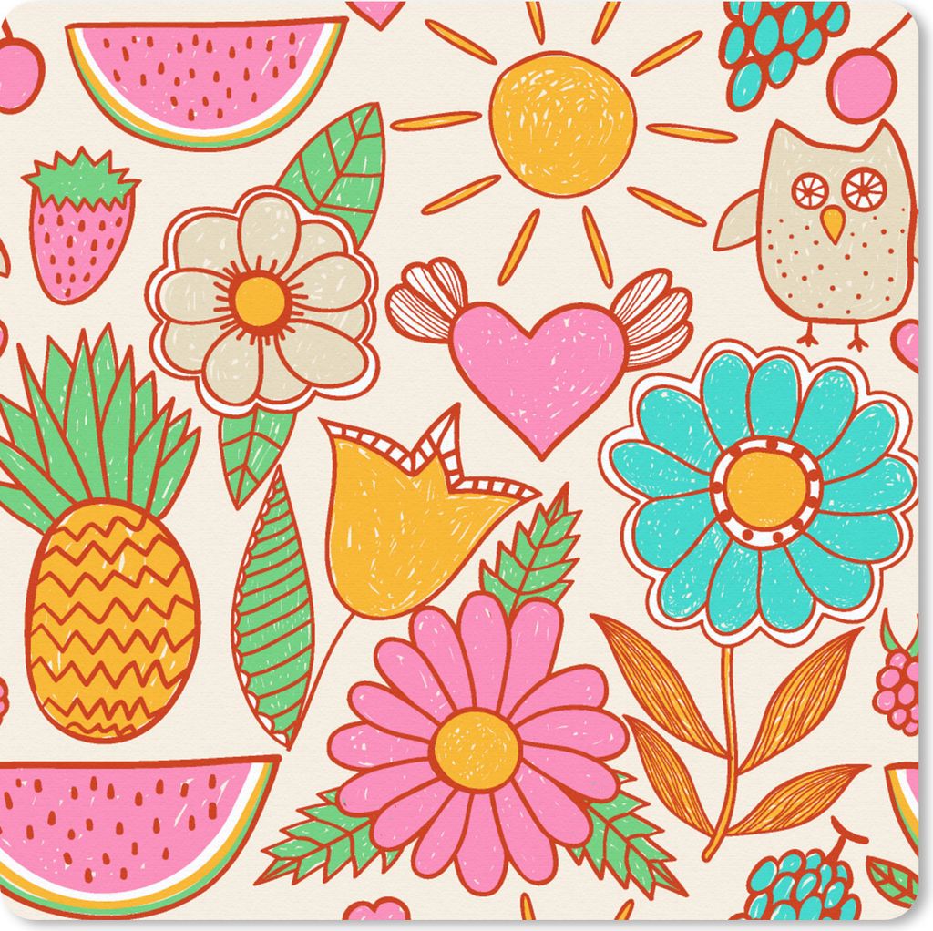 MuchoWow Mauspad Mousepad Eule - Regenbogen - Blumen - Kinder - Muster 20x20 cm - Mousepads - Maus Mat - Pad - Mausunterlage - Desk Mat - Bureaua...