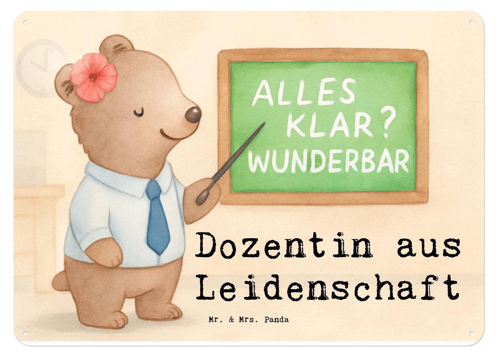 Mr. & Mrs. Panda Wandbild Dozentin Leidenschaft Design DIN A4 - Weiß - Geschenk, tafel, Vorlesung, Uni, Universität, wandtafel, Blechschild, Schi...