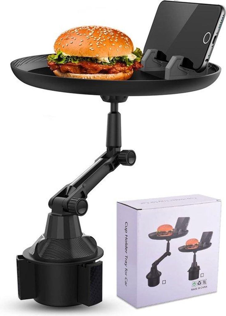 Auto-Tisch mit 360-Grad-Verstellbarkeit, universelle Auto-Tisch mit Handyhalter, Snack-Platte und Organizer für Auto-Trinkhalter