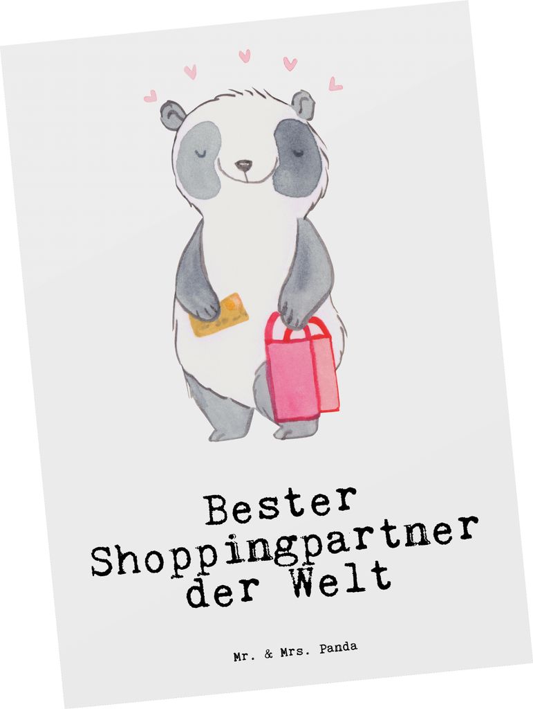 Mr. & Mrs. Panda Postkarte Panda Bester Shoppingpartner der Welt - Weiß - Geschenk, Fotokarte, Geschenkidee, Postkarten, bildkarte, Ansichtskarten...