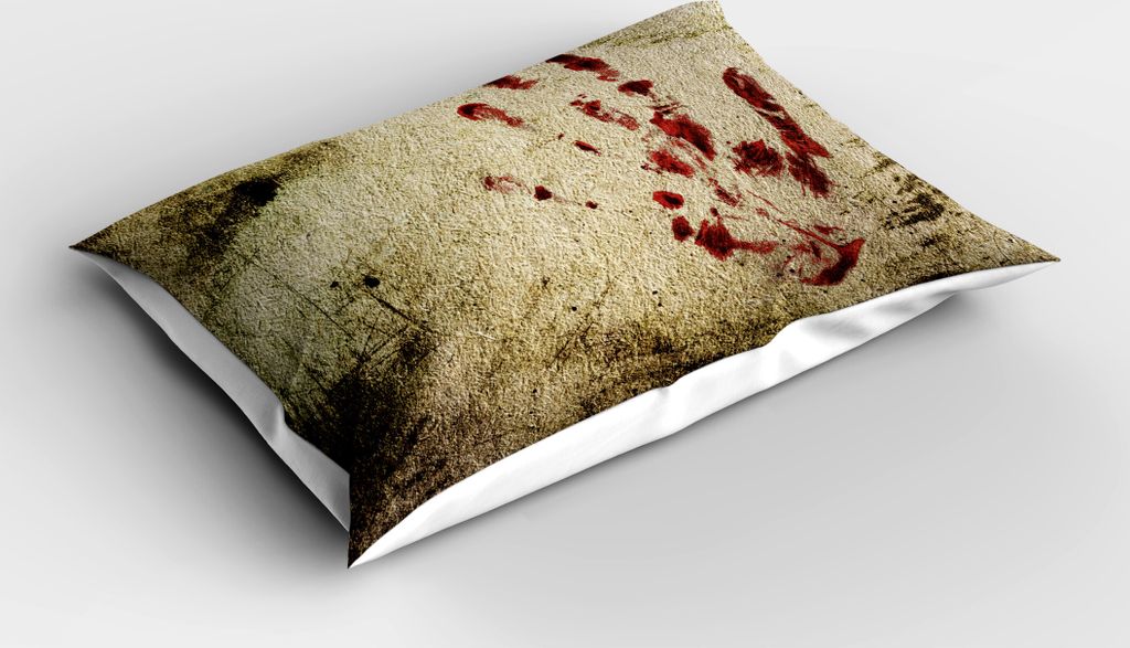 ABAKUHAUS Horror Haus Kopfkissenbezug, Schmutzige Schmutz-Wand mit blutiger Handdruck Trübe Palmen-Spuren-Opfer-Gewalt-Druck, 40x80 cm, Red Beige