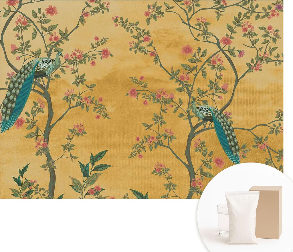 Fototapete - Wandbilder für Wohnzimmer - 208x146 cm - Dekorative Wandfolie - Modernes Design für Wanddekoration - Tapeten für Innenräume - Pfau...