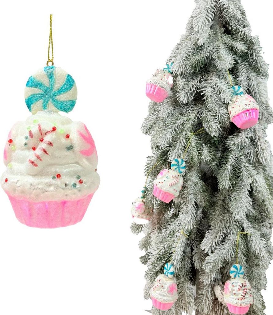 Glaskugel in Form eines Zuckercupcakes 9,5x6x6 cm