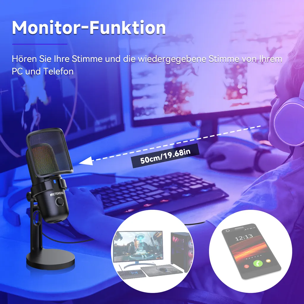 Microphone de streaming Retekess TG201 USB pour podcast et gaming PC - 8