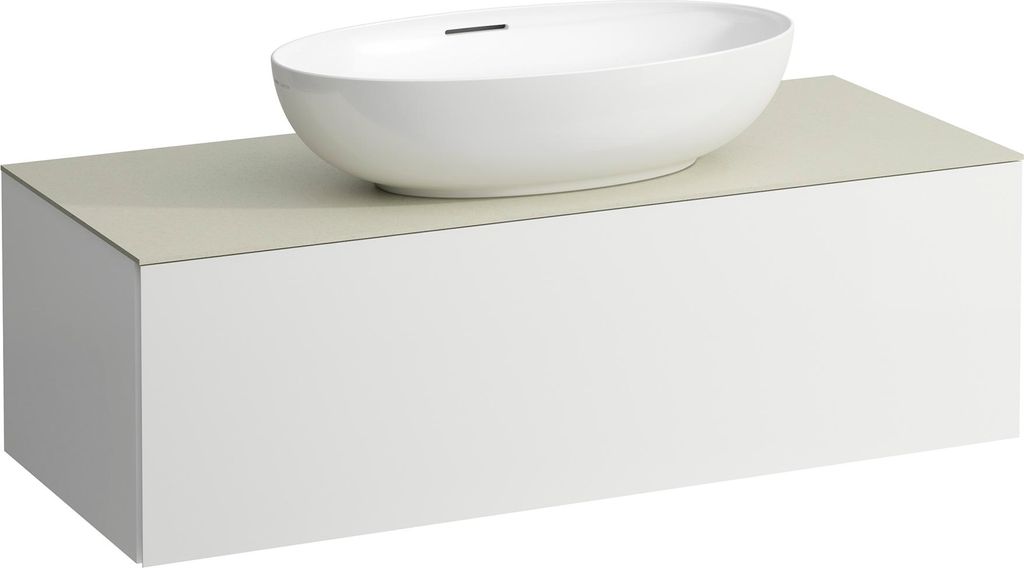 LAUFEN ILBAGNOALESSI Schubladenelement, 1 Hahnloch, Steinplatte Calce Avorio, Ausschnitt Mitte, 120x50x37cm, 1 Schublade, H4313150972601