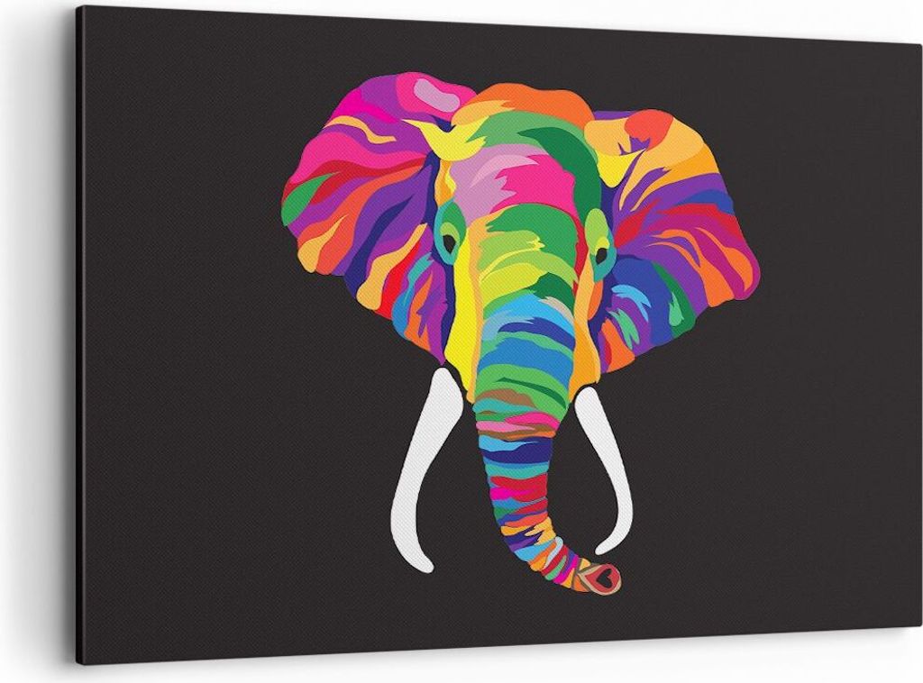 Bild auf Leinwand - Leinwandbild - Elefant spaß bunt tier - 120x80cm - Wand Bild - Wanddeko - Leinwanddruck - Bilder - Kunstdruck - Wanddekoration...