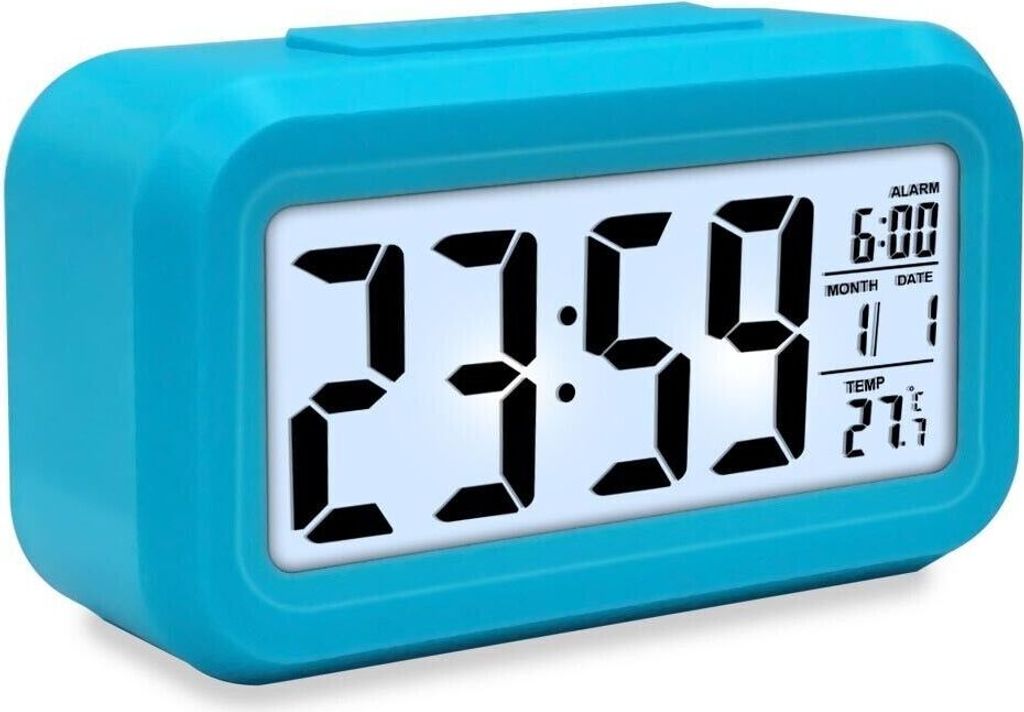 LED Wecker Digital Alarmwecker Uhr Kalender Beleuchtet Schlummerfunktion Alarm Blau
