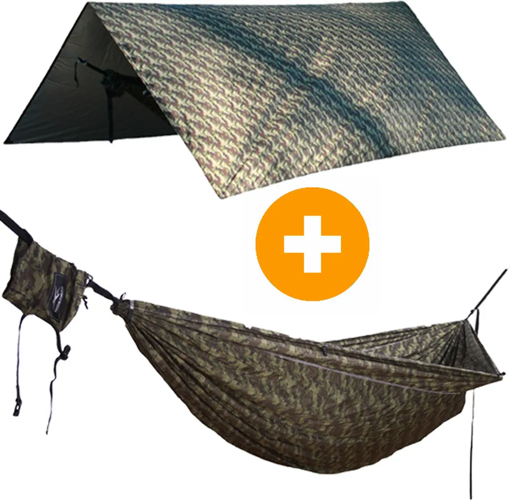 Amaca da viaggio Hideaway Outfitters Offroad + Tarp Camo con isolamento termico UPF50+ + attacco per l'appensione