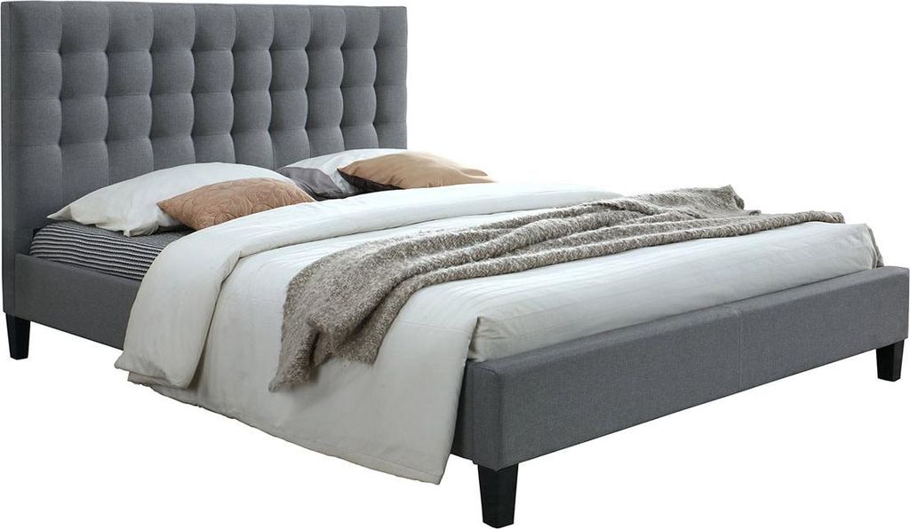 Miliboo - Design-Bett gepolstert Stoff Hellgrau 160 x 200 cm DANAE