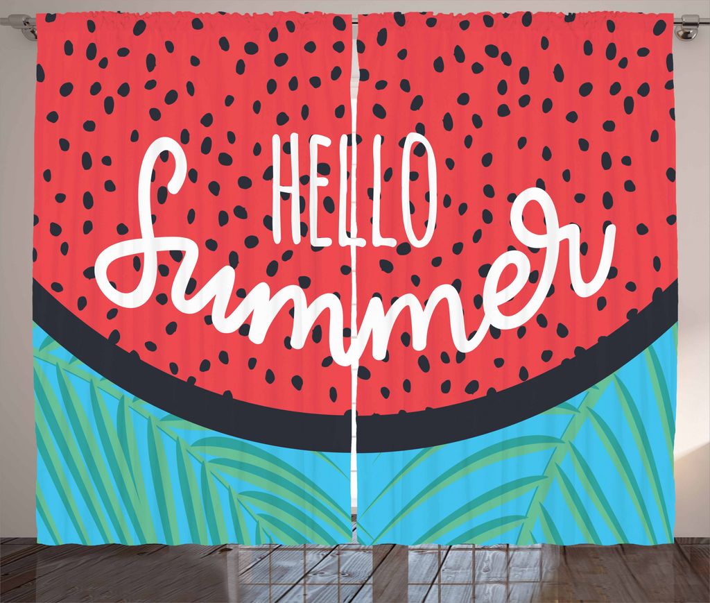 ABAKUHAUS Hallo Sommer Rustikaler Vorhang, Watermelon Jungle Blatt, Wohnzimmer Universalband Gardinen mit Schlaufen und Haken, 280 x 175 cm, Mehrfa...