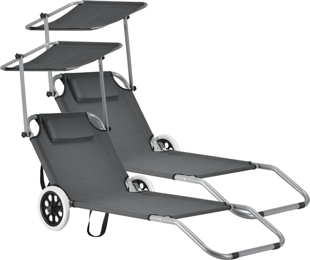 Chaise longue de jardin pliable anti-éblouissement avec roues de transport