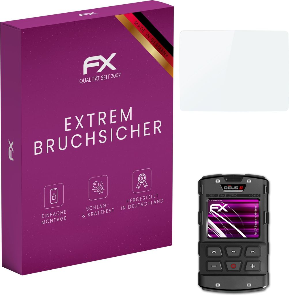 atFoliX FX-Hybrid-Glass Displayfolie kompatibel mit XP Detectors XP Deus II Glasfolie