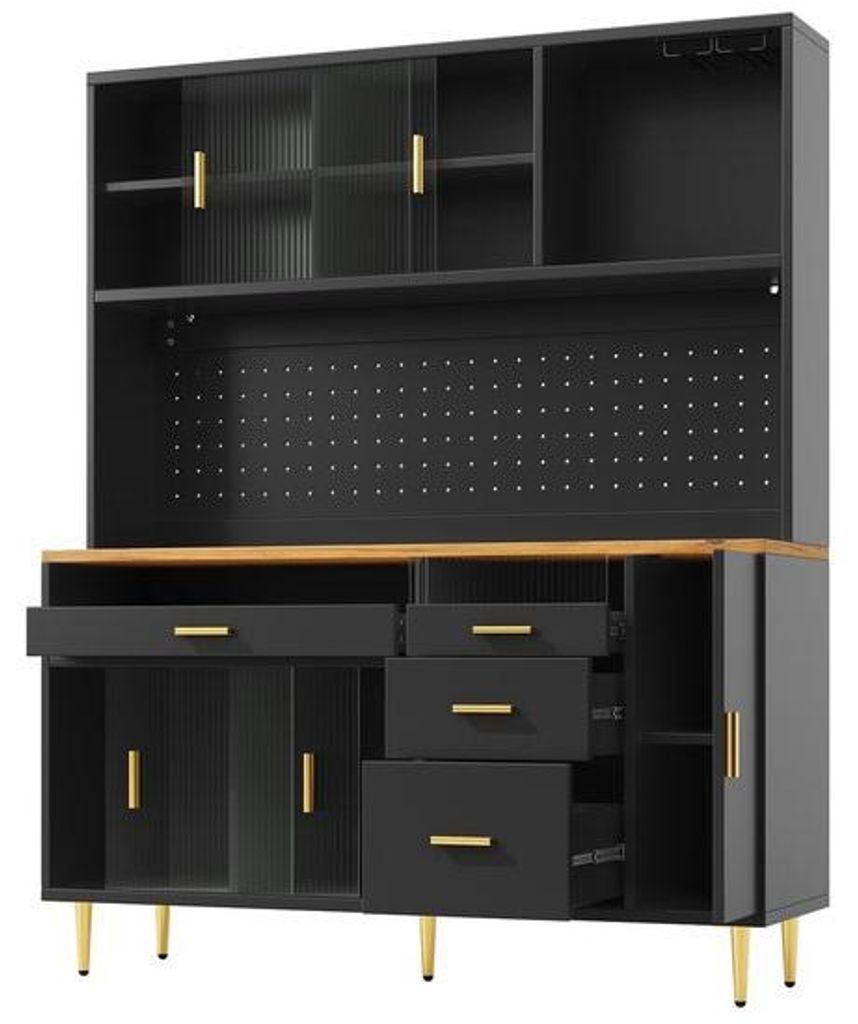 Küchenschrank - Hoch - LED-Beleuchtung - Abflusswanne - 145x39x171cm