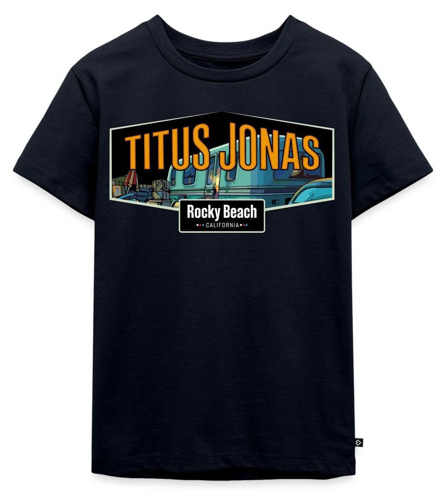 Spreadshirt Die drei Fragezeichen Titus Jonas Wohnwagen Kinder Premium T-Shirt, 110/116 (4 Jahre), Navy