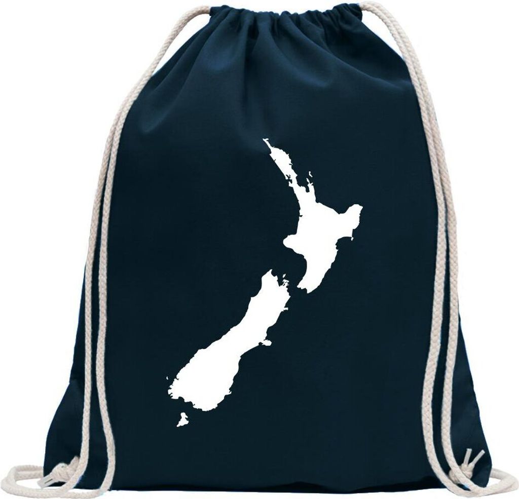 Kiwistar - Turnbeutel - dunkelblau - Neuseeland Umriss Kontur - Fun Rucksack Sport Beutel Gymsack Baumwolle mit Ziehgurt