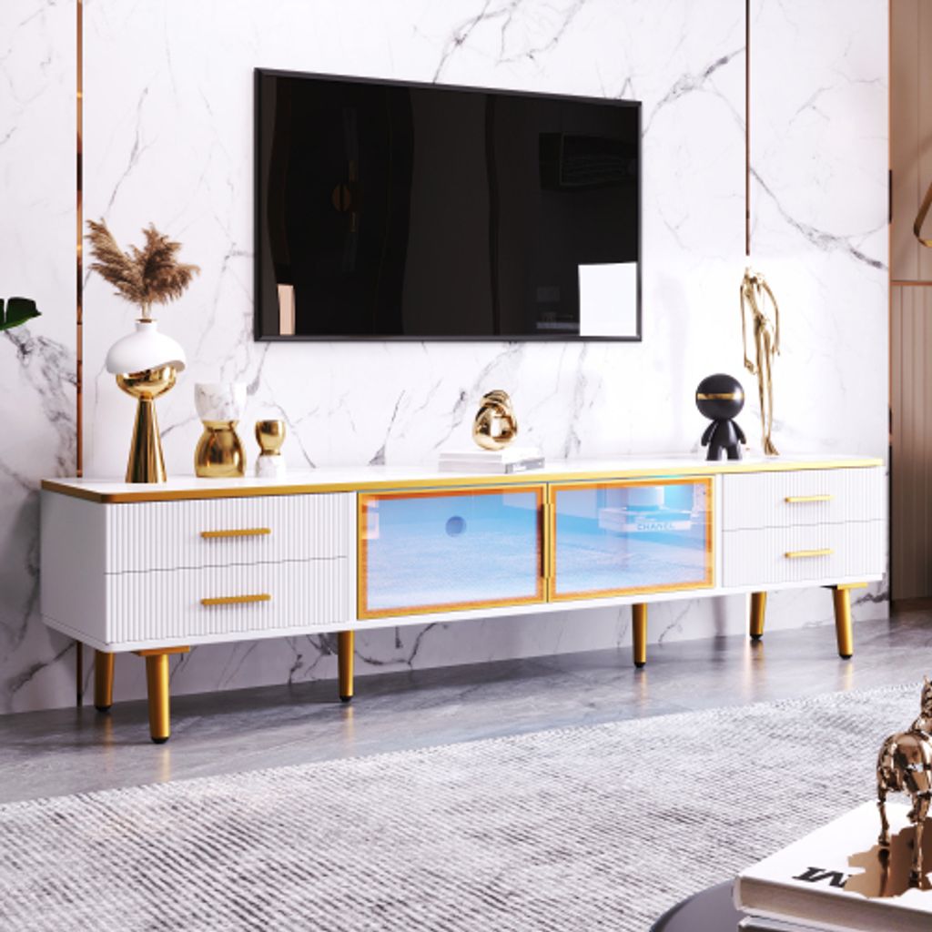 UnboxG TV Schrank mit LED-Leuchten-Lowboard Sideboard Fernsehschrank Fernsehtisch TV Möbel Tisch Board Schrank170x37x47x5cm