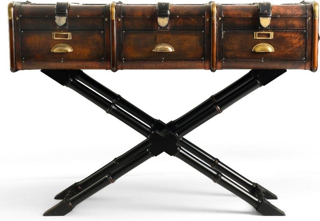 Casa Padrino Luxus Konsole in Koffer Optik Braun / Schwarz / Messing 120 x 39 x H. 83 cm - Konsolentisch mit 3 Schubladen - Schlafzimmer Konsole - ...