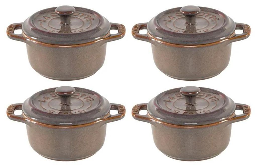 Staub Mini Cocotte Set 4-tlg. rund, Keramik, antik-grau