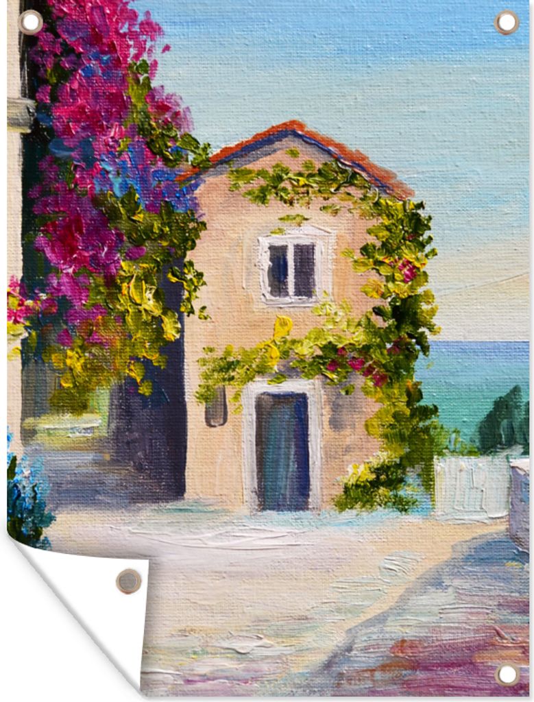 MuchoWow 30x40 cm Outdoor-Poster Gartendeko Sichtschutz Garten Poster für den Garten Malerei - Haus - Ölfarbe - Dorf