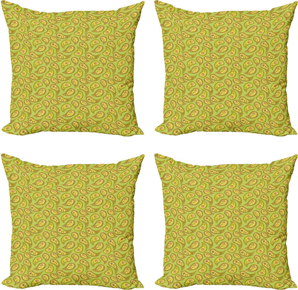 ABAKUHAUS Yellow Paisley Kissenbezug Set (4 Stück), Blumenverzierungen Kunst, Moderner Doppelseitiger Digitaldruck, 40 cm x 40 cm, Gelb, Grün, Gelb