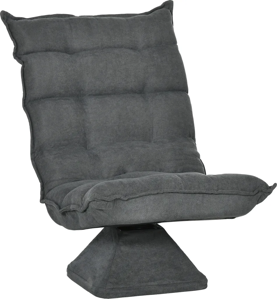 HOMCOM Sedia da pavimento Divano da pavimento con schienale regolabile, reclinabile girevole, cuscino da pavimento per soggiorno, ufficio, tessuto in microfibra, grigio, 62 x 62 x 95 cm