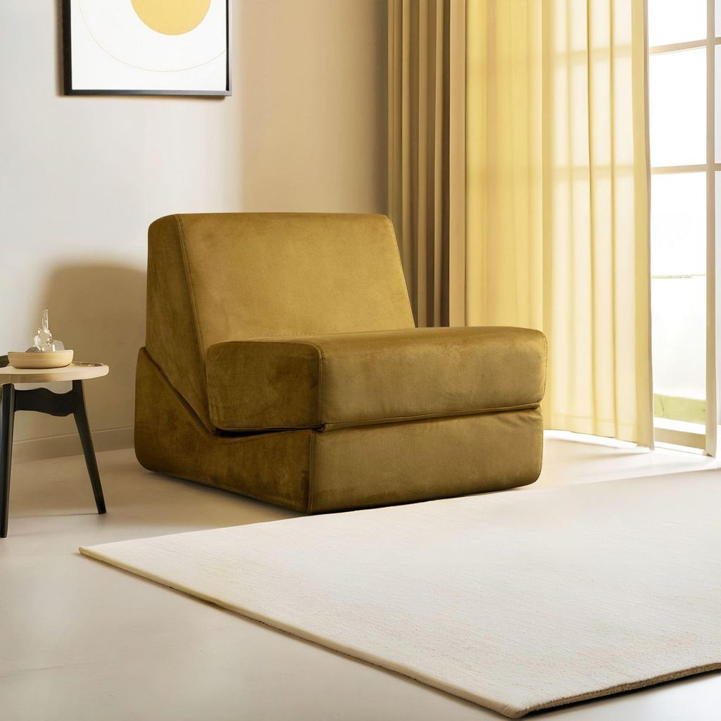 Hanah Home, Hochwertiges 1-Sitzer Sofa-Bett, Senfgelb, 70 x 100 x 70 cm | 100% Polyester, 28 DNS Schaumstoff | Umwandelbare Sitz- und Rückenpolste...