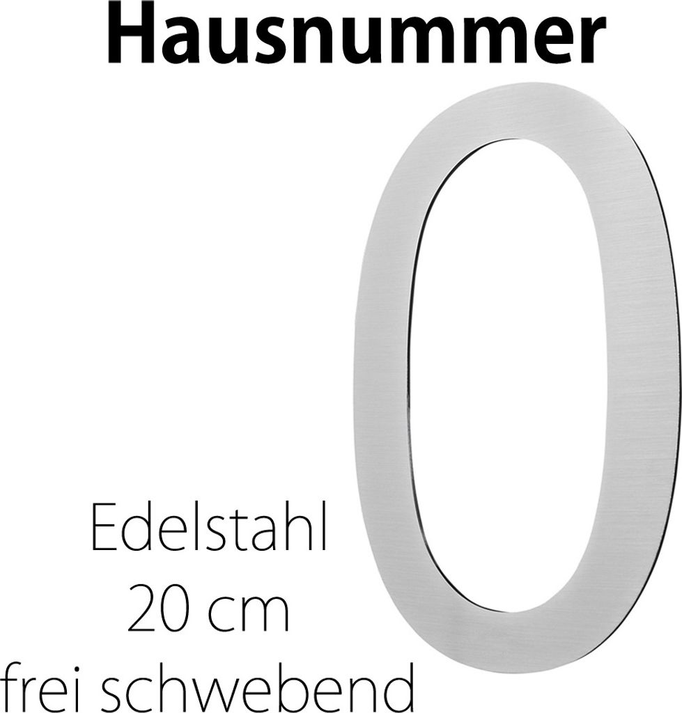 Edelstahl Hausnummer 20 cm Groß Gross Haus Nummer 0 Zahlen Hausnummernschild Hausnummern Schild Gebürstet 2D Arial V2Aox