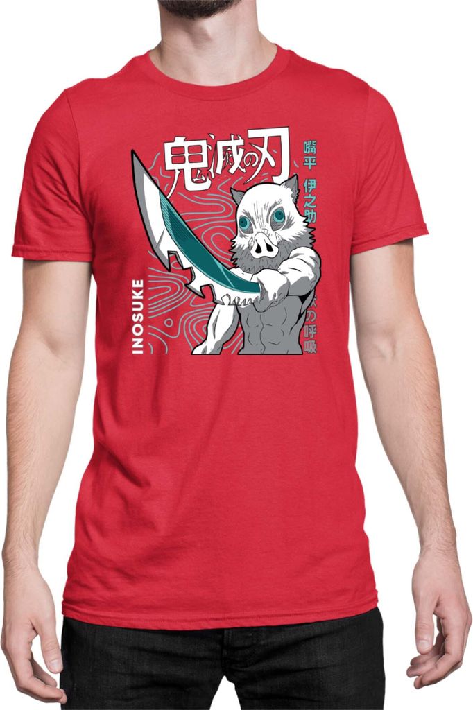 Herren T-Shirt Demon Anime Slayer Kimetsu No Yaiba Inosuke Hashibara 004, Man XL / Rot