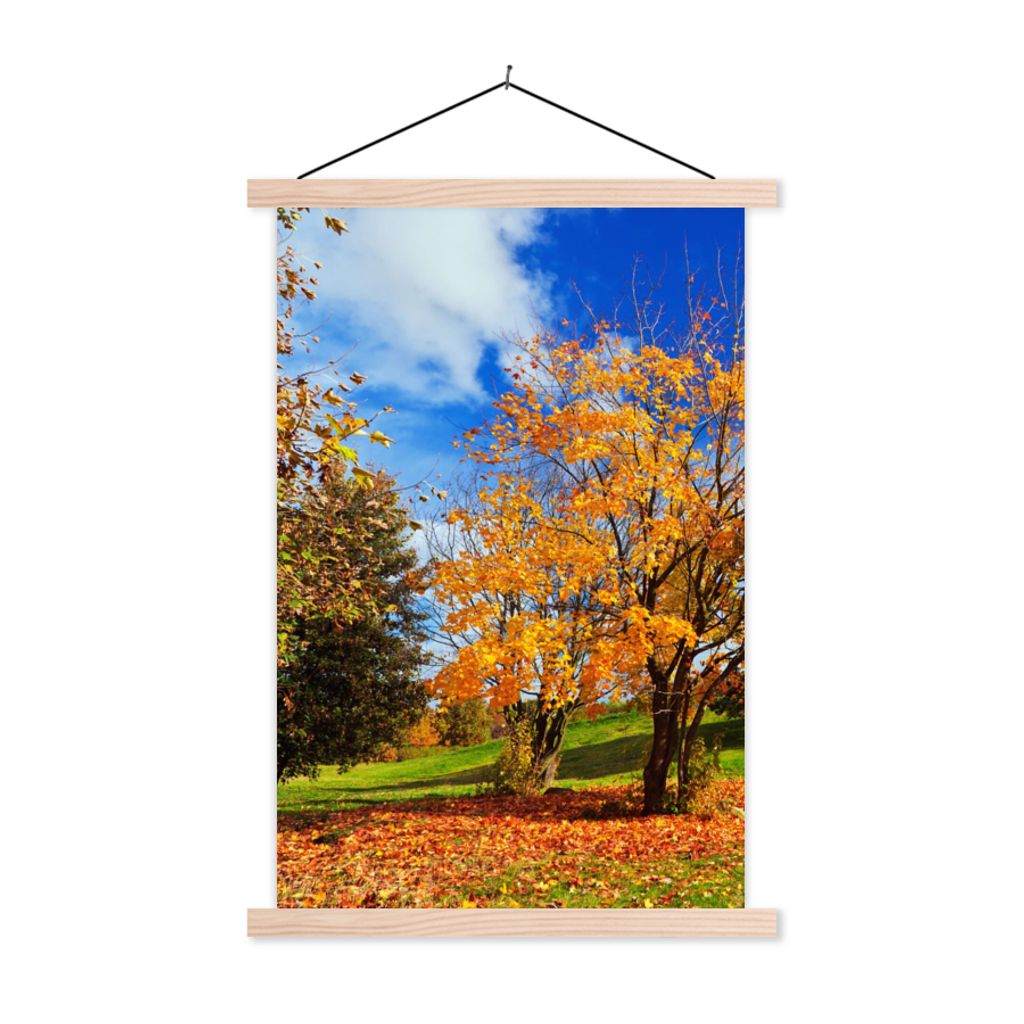 MuchoWow Textilposter Baum - Blätter - Herbst - Jahreszeiten 120x180 cm mit holzfarbenen Rahmen - Textil-Plakat
