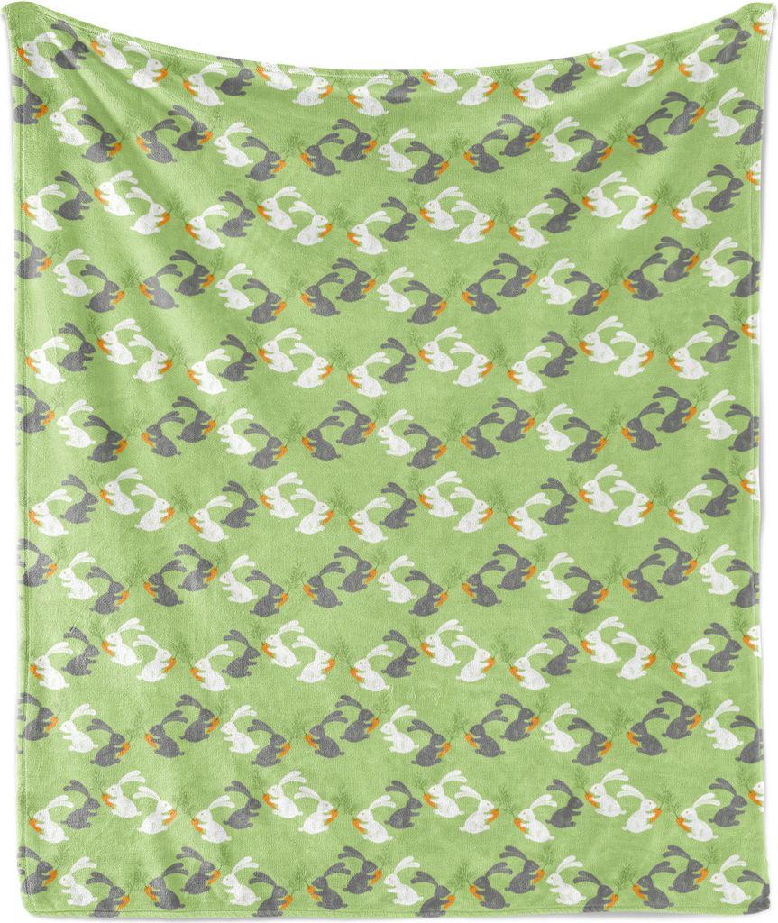ABAKUHAUS Hase Weich Flanell Fleece Decke, Hasen Essen Karotten Tierliebhaber Lieblings Patterns, 175 x 230 cm, Grün Hell Grau