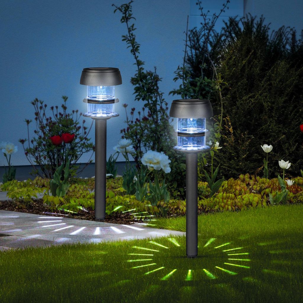 1x Solar-Gartenleuchte LED mit Solarenergie - Solarlaterne für den Außenbereich - Weißes LED-Licht - Ø 7,5 x 40 cm - Mit Erdspieß - Automatisc...
