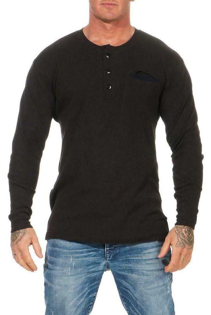 Herren Basic Langarm Shirt Baumwolle;  Schwarz S Produktbild 