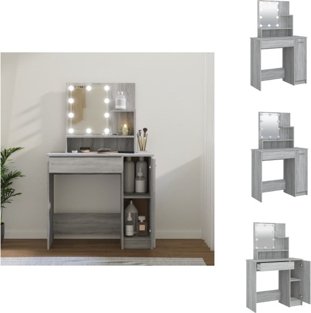 vidaXL Schminktisch mit LED Grau Sonoma 86,5x35x136 cm - Schminktische
