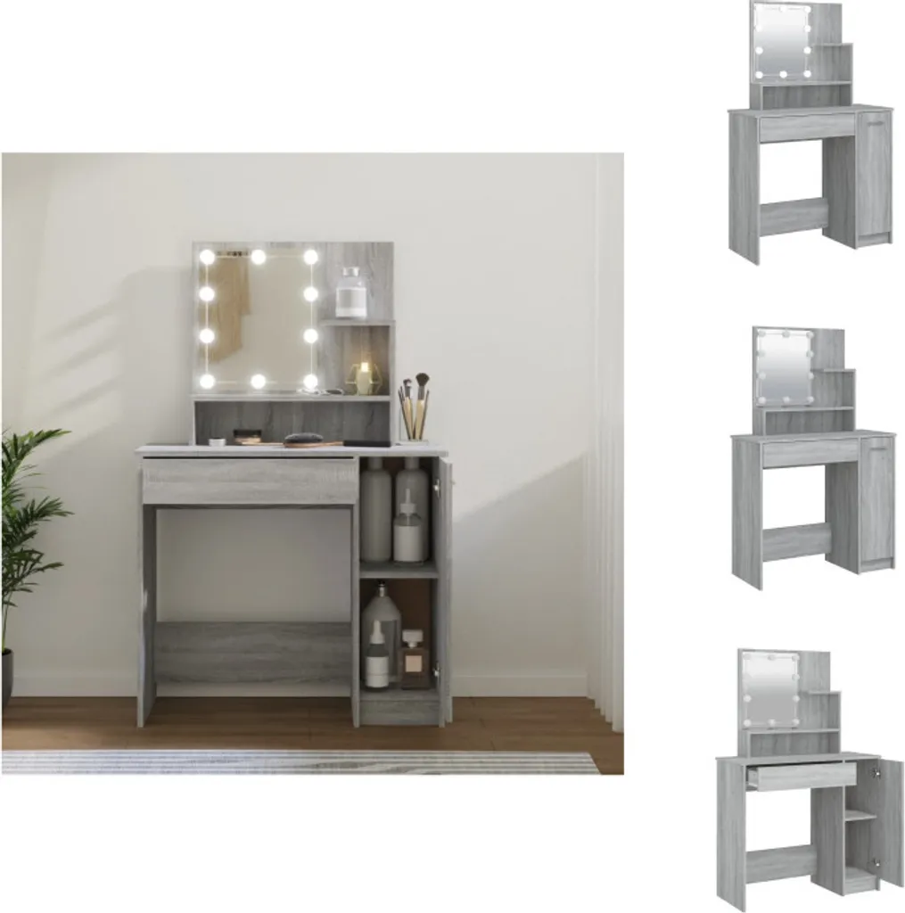 Coiffeuse LED contre Manque de Lumière - Rangement Gris Sonoma 136 cm