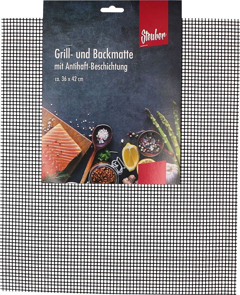 10 Stück Steuber Grillmatte, antihaftbeschichtet, zuschneidbar, 42 x 36 cm, als Backpapier Ersatz verwendbar, schwarz