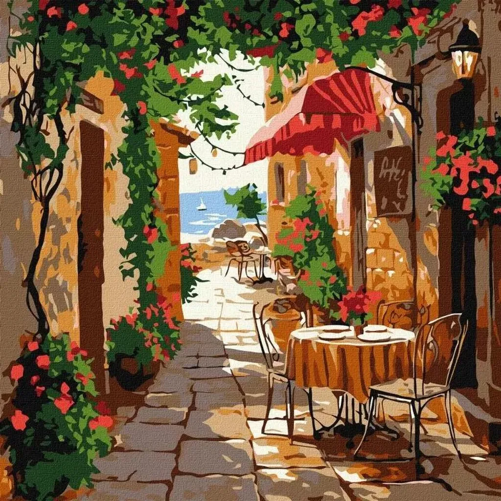 Kit Peinture par numéros thématique Café - Toile 30x30 et pinceaux fins