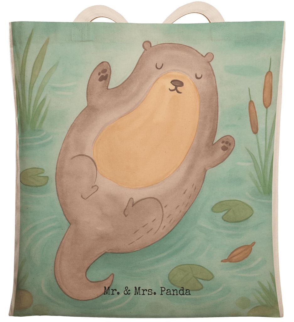 Mr. & Mrs. Panda Tote Bag Otter Umarmen Design - Weiß - Geschenk, Hallo, Seeotter See, Tasche, Stofftragetasche, Optimistisch, Große Einkaufstasc...