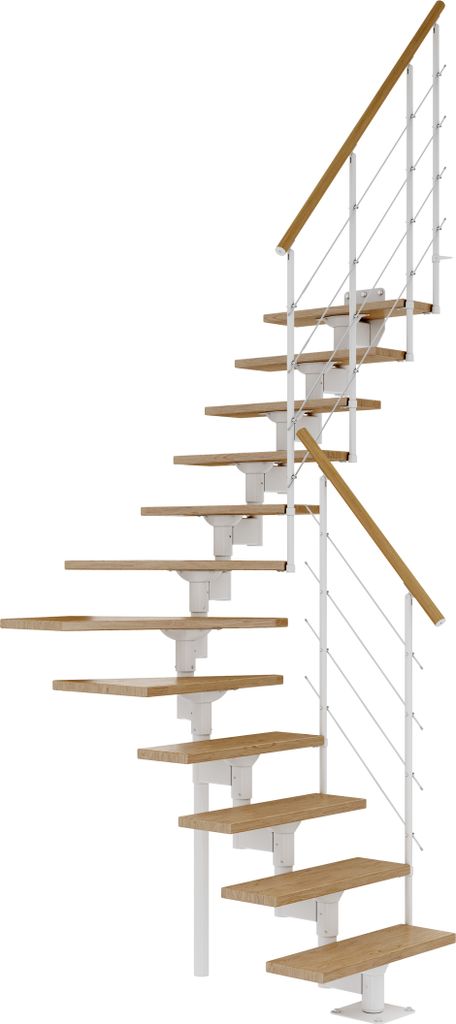 DOLLE Raumspartreppe Boston | 11 Stufen | Geschosshöhe 228 – 300 cm | 1/4-gewendelt | Eiche, lackiert | Unterkonstruktion: Weiß (RAL 9016) | vo...